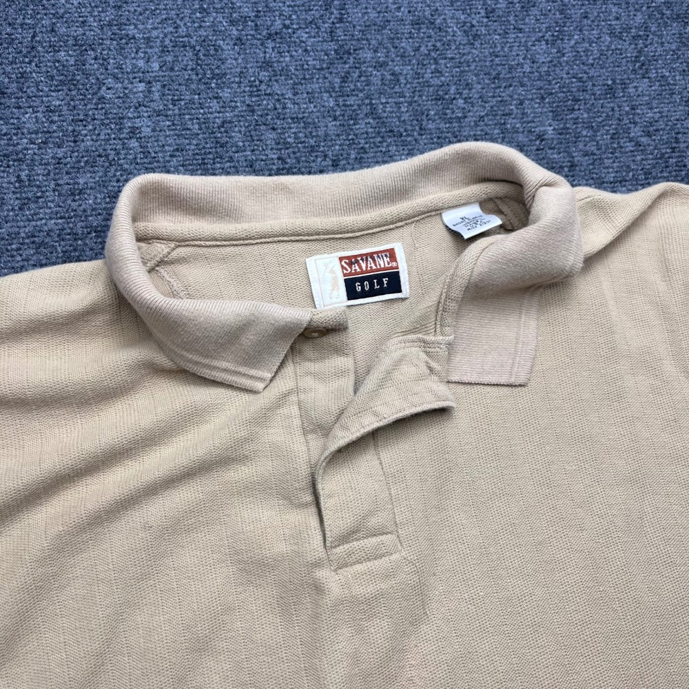 Savane Golf Vintage 90s Made in USA Tan Textured Cotton Polo Shirt
